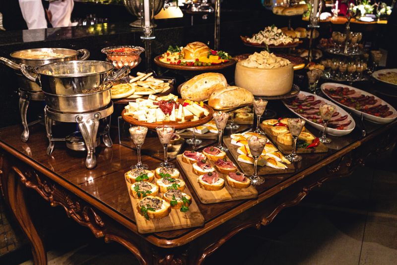 Gourmet food catering table setup